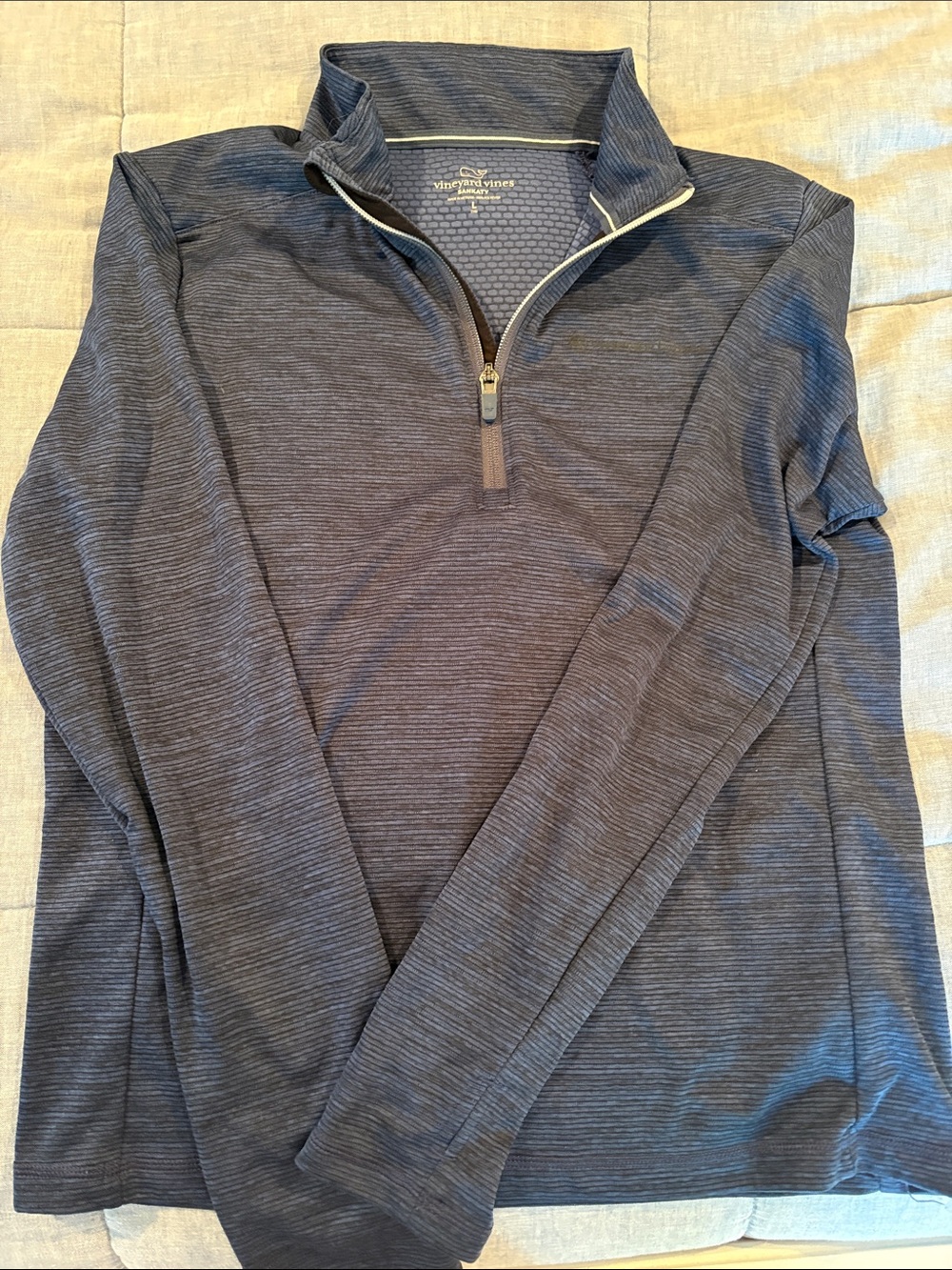 Boys Lightweight VV Navy Heathered Quarter-Zip Performance Top Size L (16) EUC